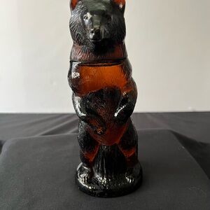 Avon Vintage Bear Shaped Glass Art Sculpture - Black and Orange